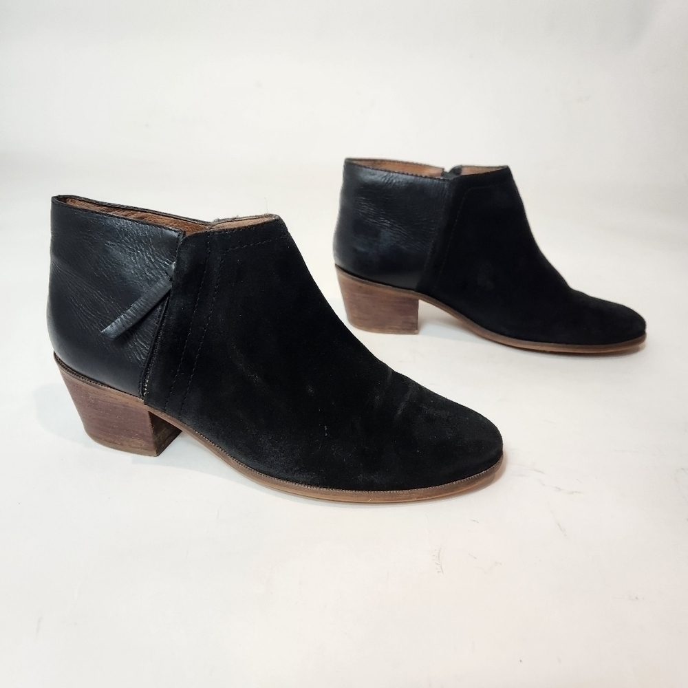 Madewell Cait Side Zip Black Suede Leather Ankle Booties in Size 8.5